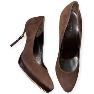 Gucci Brown Suede Platform Bamboo Pumps